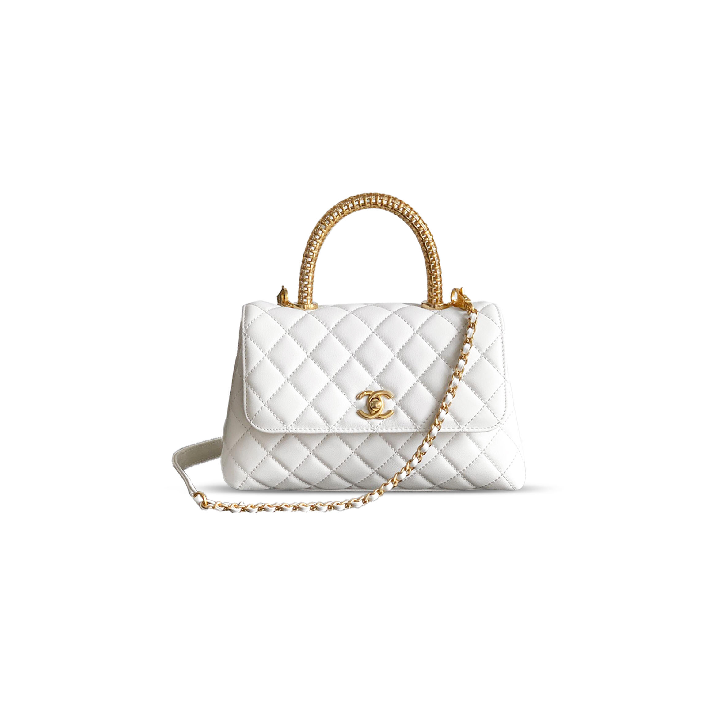 Ch*el 25a calfskin quilted top handle flap bag 382463 (23*14*8cm)